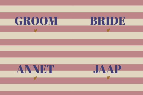 Naamkaartjes voor de daggasten tafelsetting met roze strepen en blauw