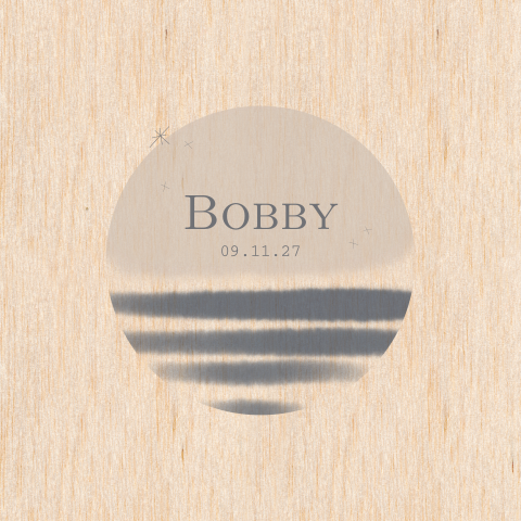 Geboortekaartje jongen zonsopgang met sterren op echt hout