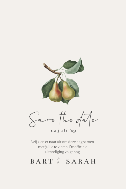 Save the date kaart minimalistisch met watercolor peren