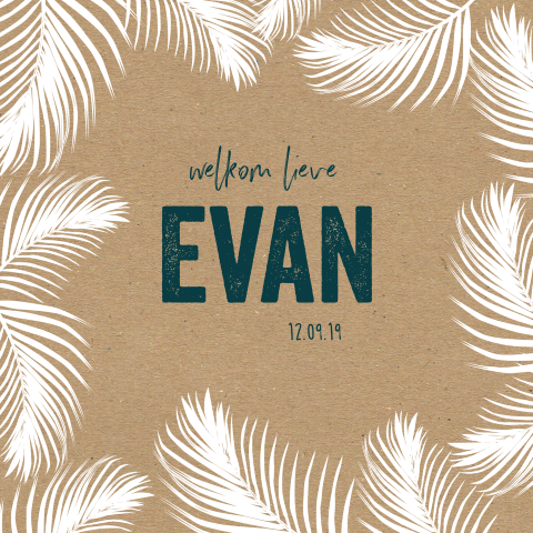 Hip geboortekaartje met botanische takken en kraft achtergrond