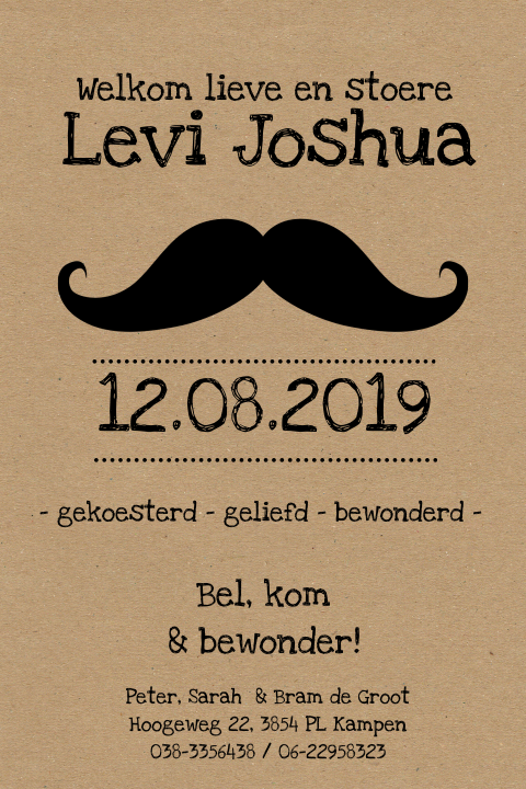 Stoer geboortekaartje met kraft achtergrond