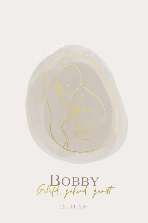 Baby rouwkaartje jongen of meisje met lijntekening baby baarmoeder