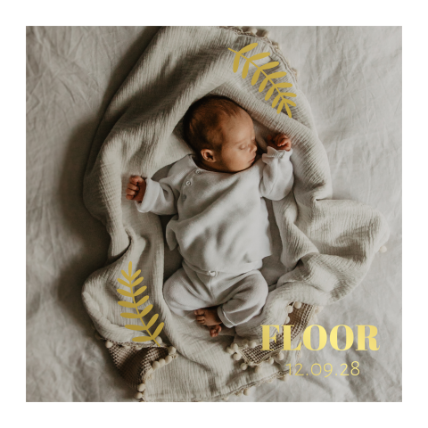 Geboortekaartje meisje jongen goudfolie takjes newborn foto