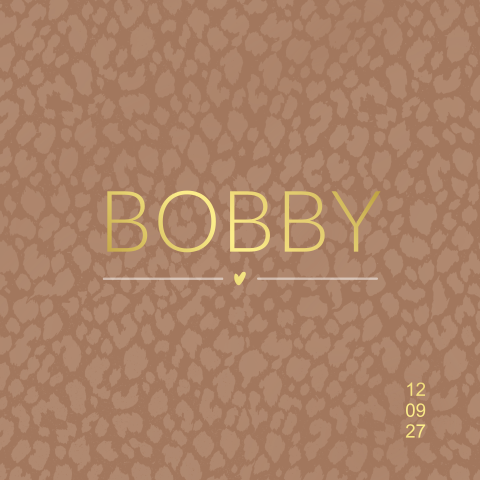 Geboortekaartje meisje jongen dierenprint in oranje bruin en goudfolie