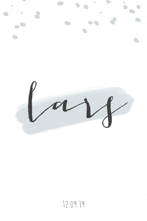 Stoer maar ook lief geboortekaartje met verfstrepen en spetters