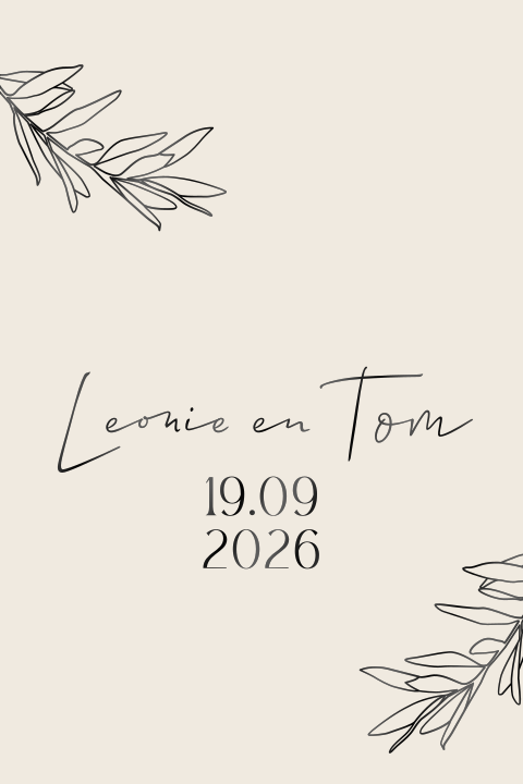 Trouwkaart minimalistisch UV spotlak takjes stoer