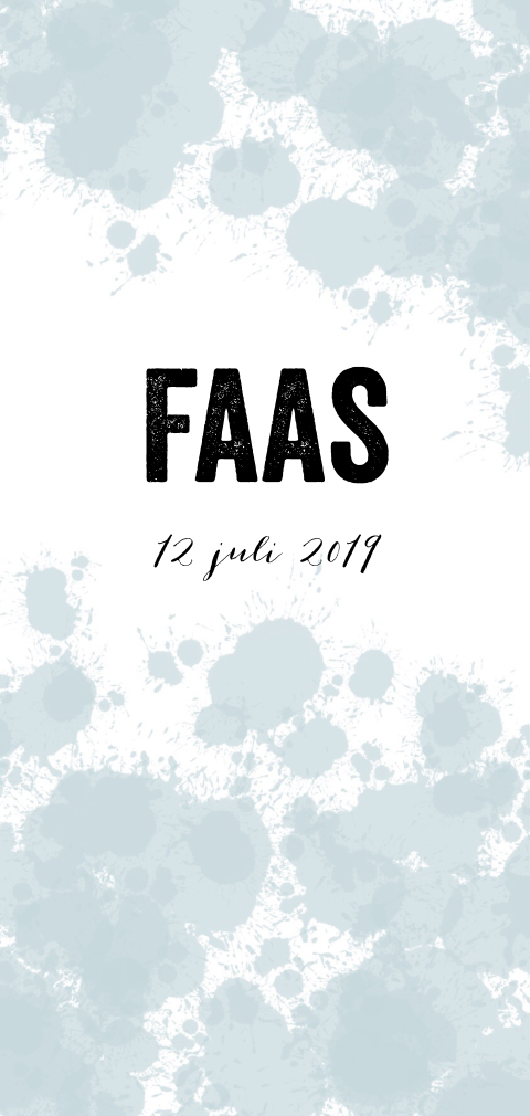 Stoer geboortekaartje voor een jongen met verfspetters