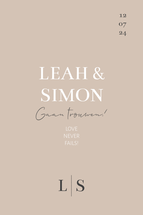 Trouwkaart minimalistisch roze initialen bij save the date kaart