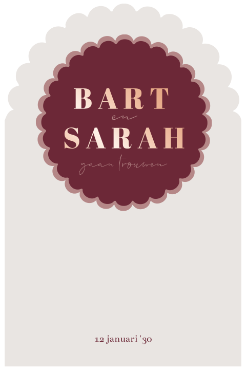 Unieke trouwkaart beige en roze rosefolie met bloemrand