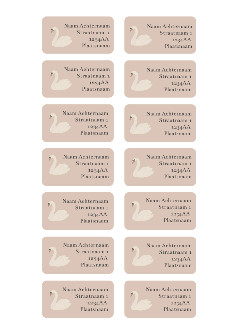 adressticker kaartje zwaan klassieke disign schattig roze