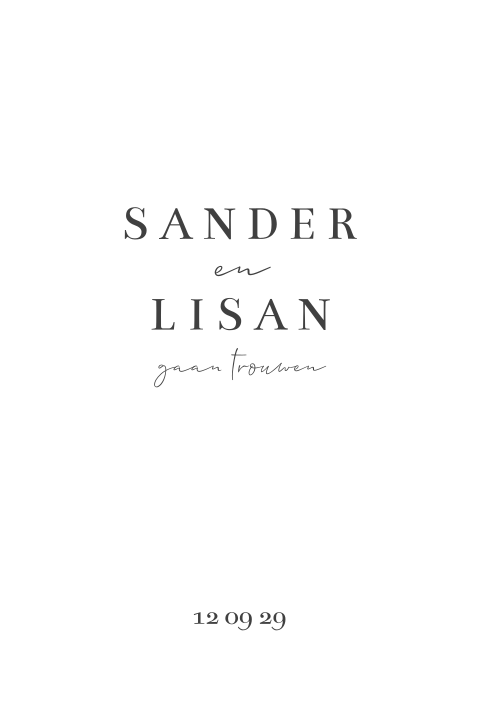 Klassieke trouwkaart koekjes vorm wit met antraciet