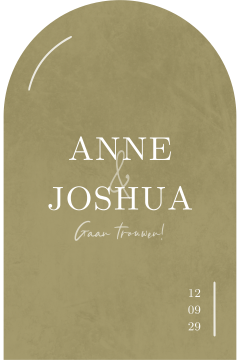 trouwkaart geel groen velvetlook met afgeronde boogvorm