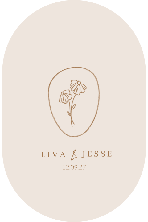 Rustige boho trouwkaart lijntekening bloemen madeliefjes beige bruin