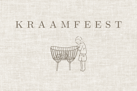 kraamfeest papierlook linnen kaartje lijntekening broertje wiegje