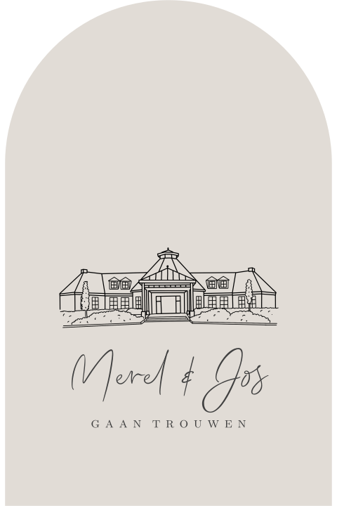 Trouwkaart lijntekening trouwlocatie de Koningshof Urk  minimalistisch