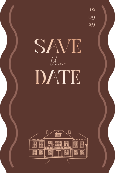 Save the date tekening verenigingsgebouw Veenhuizen rosefolie