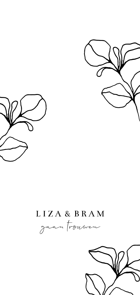 Trouwkaart met minimalistische lijntekening botanisch takje