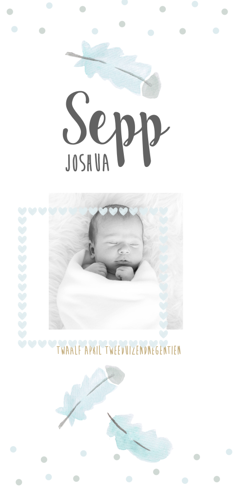 Stoer langwerpig watercolor geboortekaartje met newborn foto