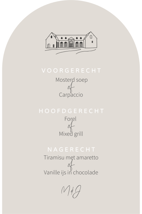 Menukaart met trouwlocatie molen de zwaluw bruiloft