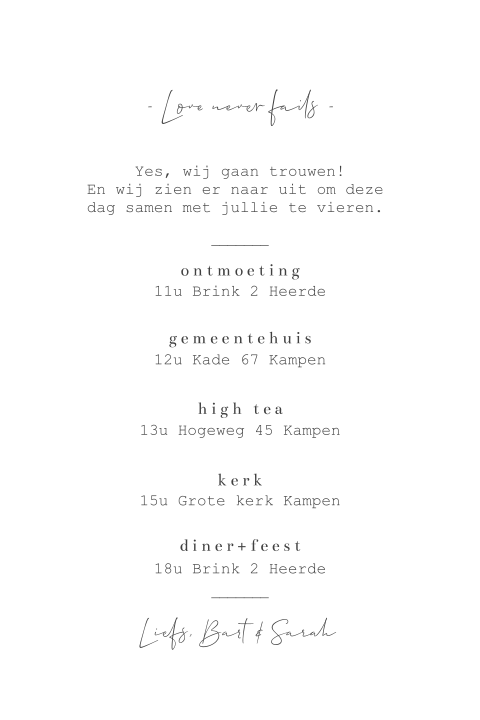 Trouwkaart minimalistisch zwart wit stoer pocketfold informatie kaart