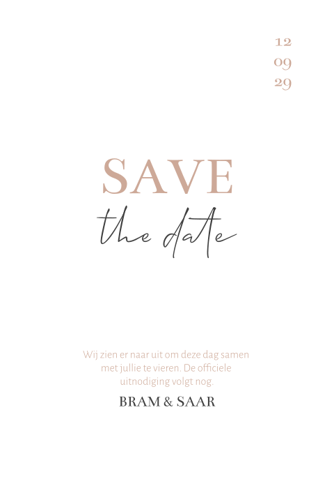 Save the date kaart minimalistische roze met grijs