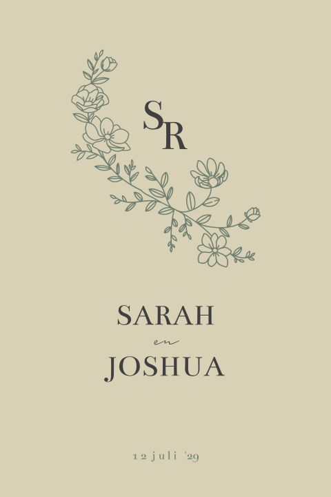 Klassieke trouwkaart met bloemen en gele beige achtegrond