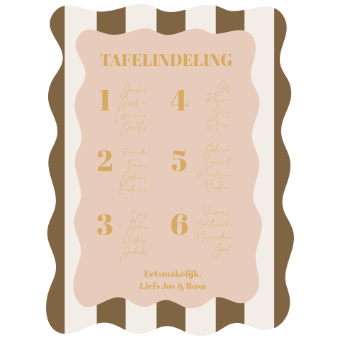 Tafelschikkingsbord bruin gestreept met beige en roze