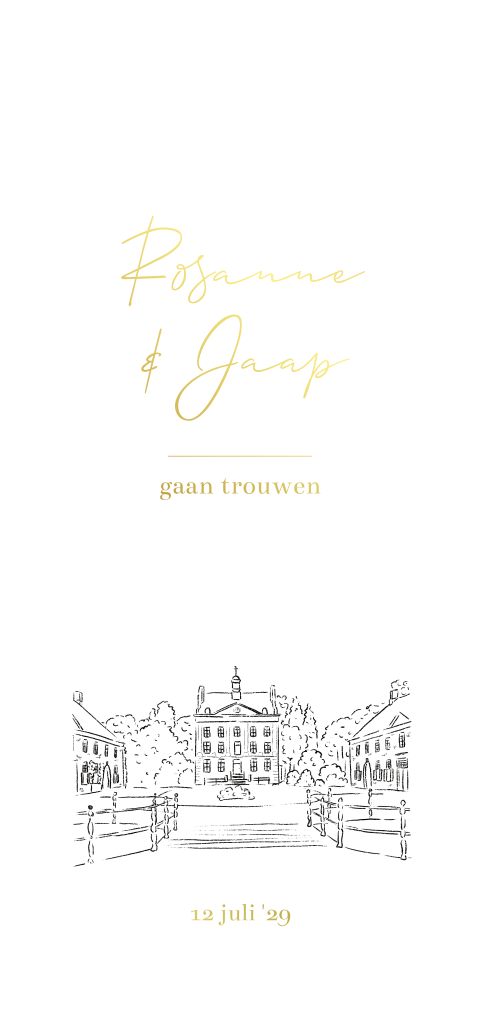 Trouwkaart met lijntekening op maat trouwlocatie van jullie bruiloft