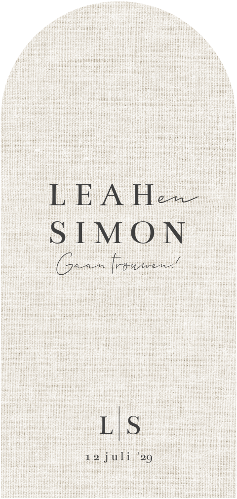 Klassieke trouwkaart met boog linnen look beige minimalistisch