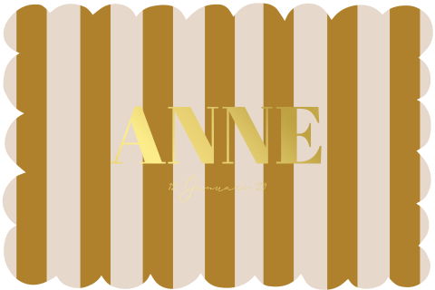 Geboortekaartje meisje koekjesvorm golf rand oranje goudfolie