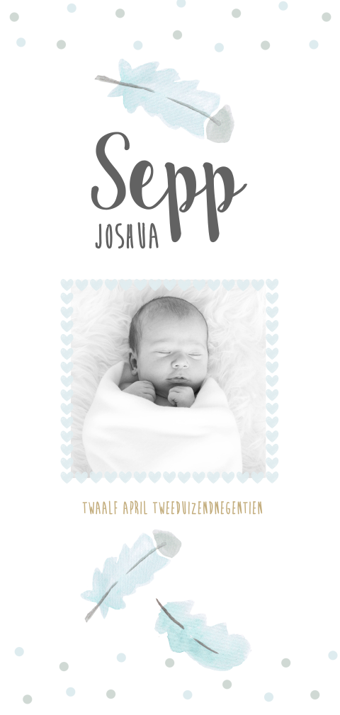 Stoer langwerpig watercolor geboortekaartje met newborn foto