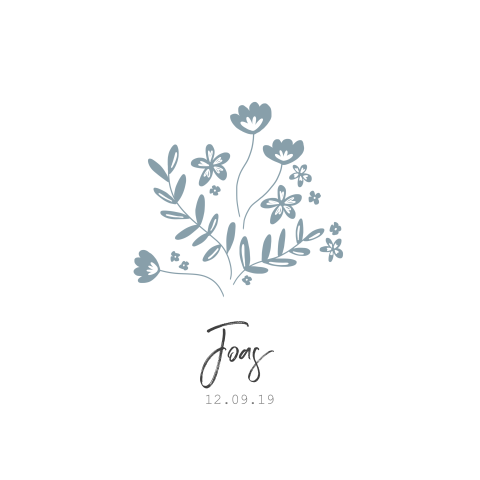 Lief geboortekaartje voor een jongen met bloemen boeketje