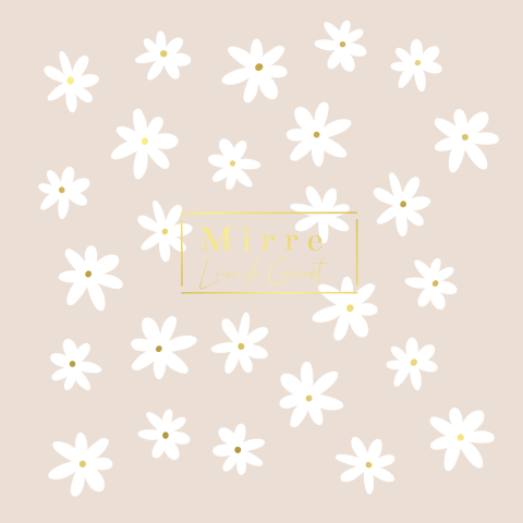 Geboortekaartje meisje met witte madeliefjes met gouden stipjes roze