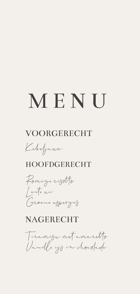 Menukaart bruiloft beige minimalistisch
