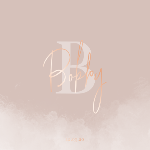 Geboortekaartje meisje met initialen roze watercolor rosefolie