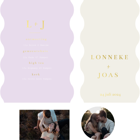 Stapelkaart golfjes lila paars foto goudfolie trouwen