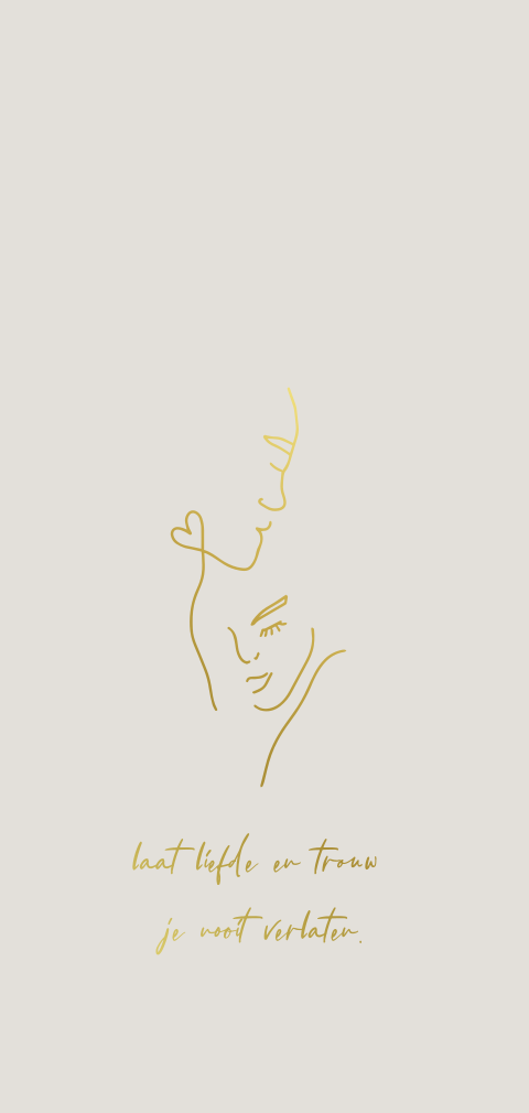 Trouwkaart met lijntekening liefde in goudfolie en beige