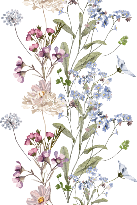 Botanische trouwkaart met geschilderde wilde bloemen paars roze blauw