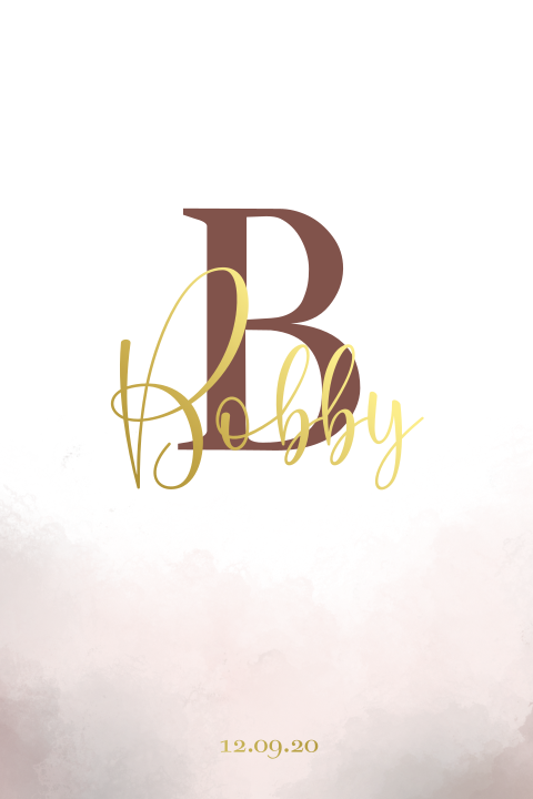 Geboortekaartje meisje met initialen en naam in folie