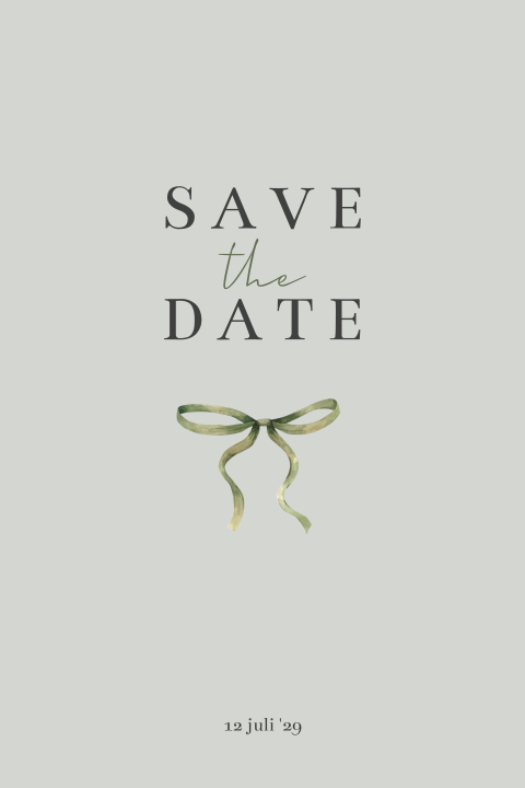 Klassiek Save the date kaart met geschilderde groene strik