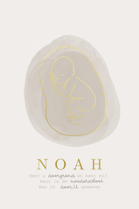 Christelijk geboortekaartje lijntekening baarmoeder geweven God