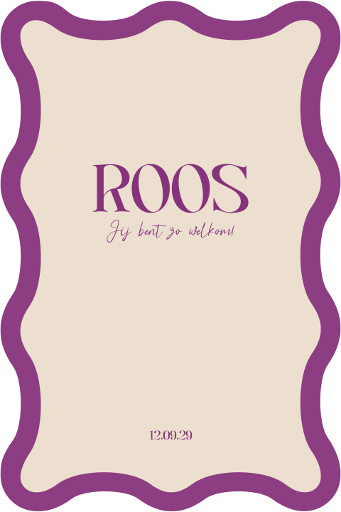 Geboortekaartje meisje met paarse rand organische vorm