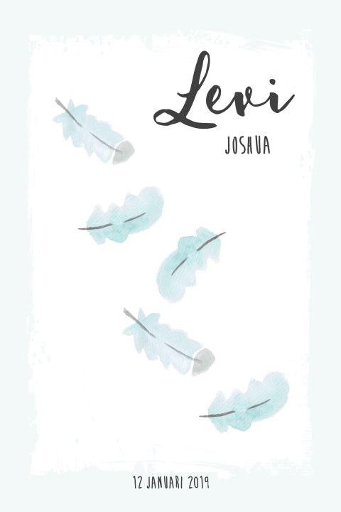 Lief geboortekaartje met waterverf veertjes
