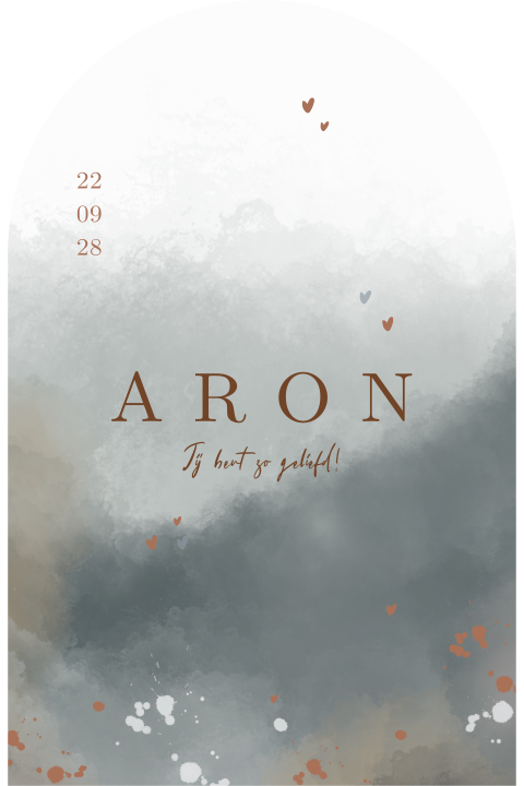 Geboortekaartje jongen boogvorm watercolour print blauw grijs bruin