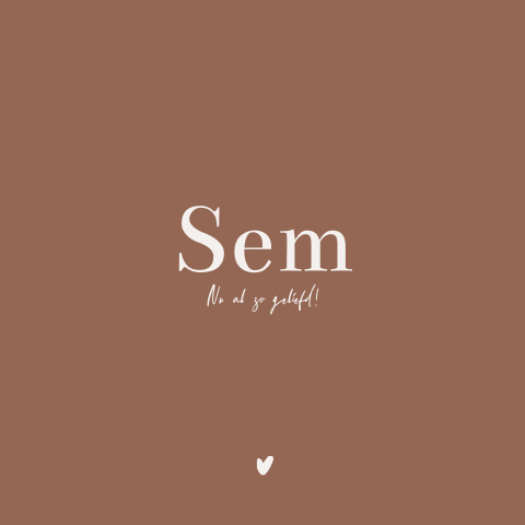 minimalistisch klassiek geboortekaartje voor een jongen bruin hartje