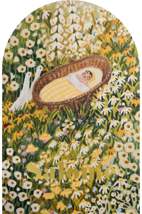 Lief geboortekaartje voor een meisje met bloemen en wiegje