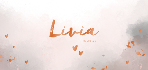 Meisjes geboortekaartje met watercolor en koperfolie