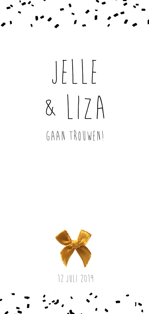 Hippe trouwkaart met okergele attributen