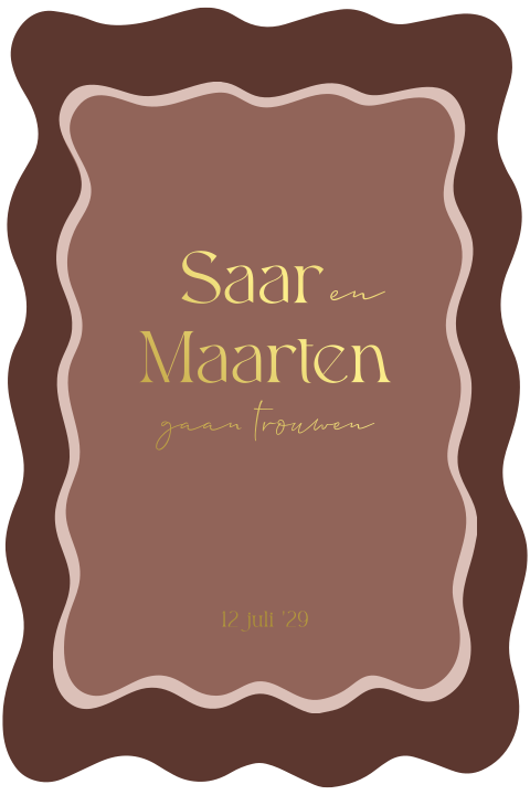 Trouwkaart met organische golvende vormen roze bruin goud