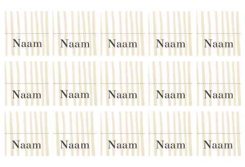 Naamkaartjes voor een unieke tafelsetting, met beige lijnen.